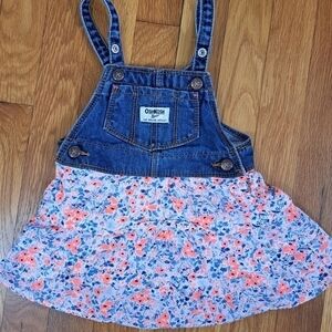 OshKosh B'Gosh Baby Girl 18 Months Floral and denim Overalls Dress Lined Tiered